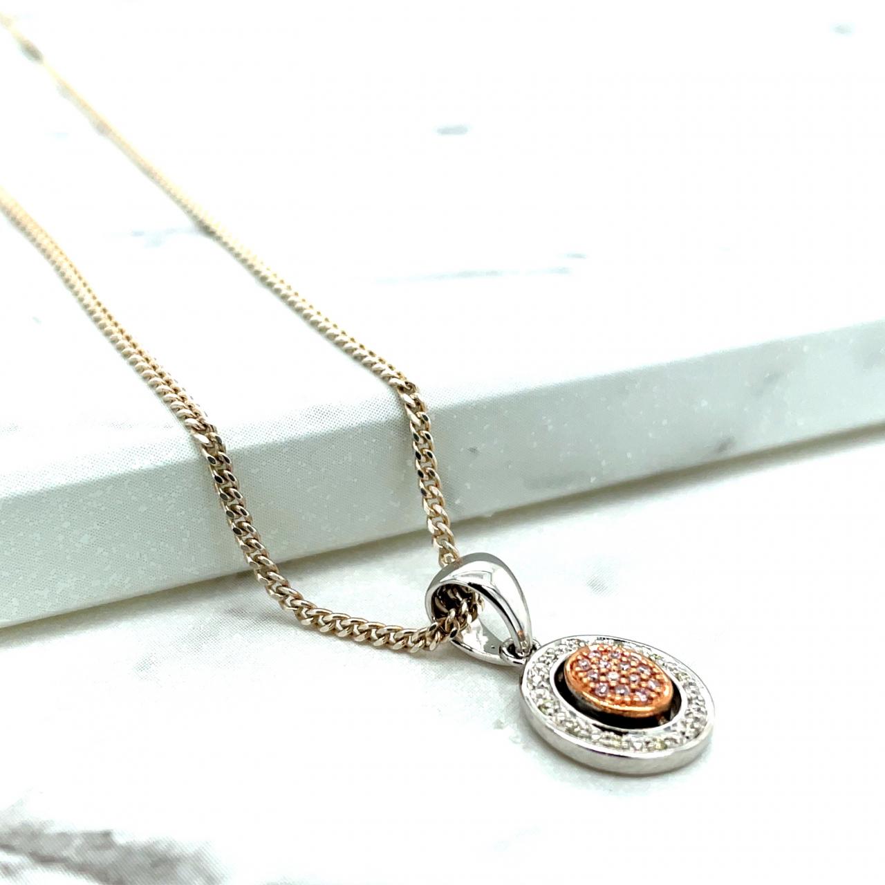 Pink Diamond & White Diamond 9k Rose & White Gold Halo Cluster Pendant