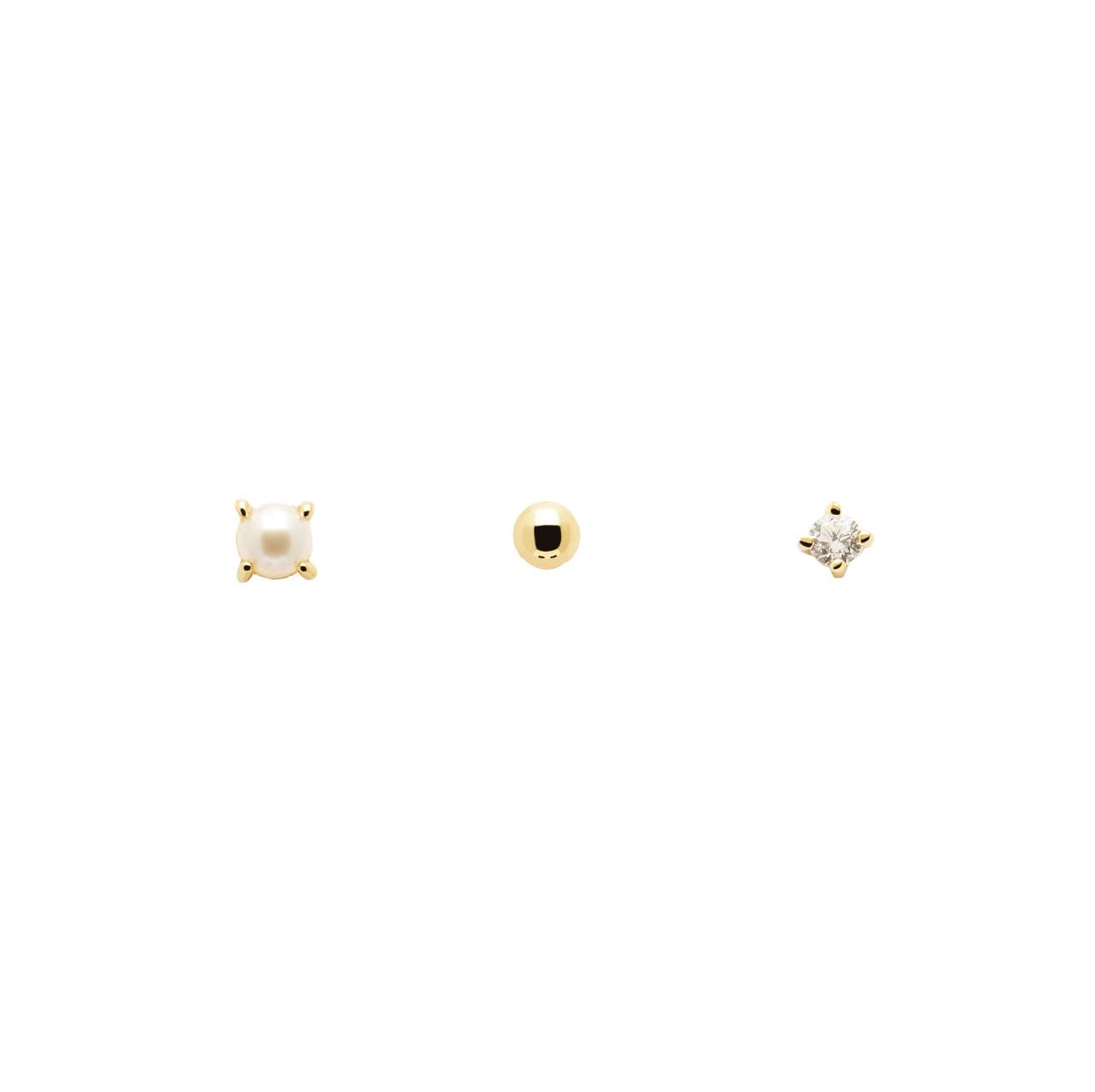 PD Paola 18ct Gold Plated Essentials Angel Earrings Set with White Zirconia & Natural Pearl