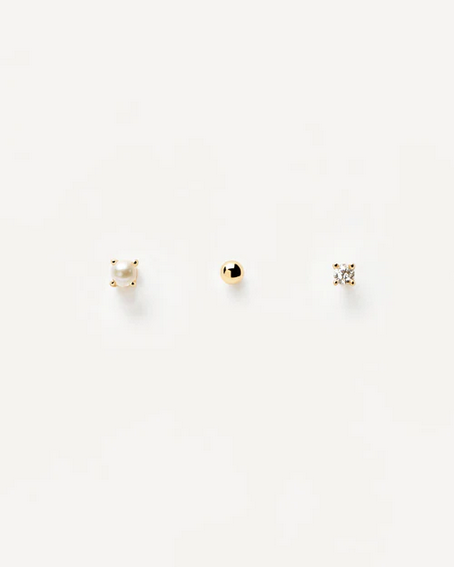 PD Paola 18ct Gold Plated Essentials Angel Earrings Set with White Zirconia & Natural Pearl