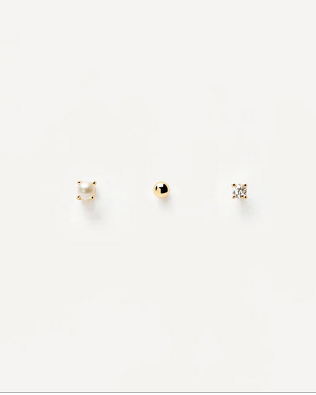 PD Paola 18ct Gold Plated Essentials Angel Earrings Set with White Zirconia & Natural Pearl
