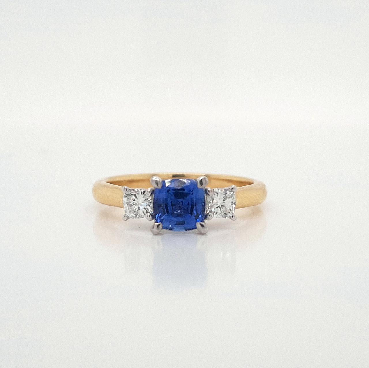 Sapphire & Diamond 18ct Yellow & White Gold Three Stone Ring