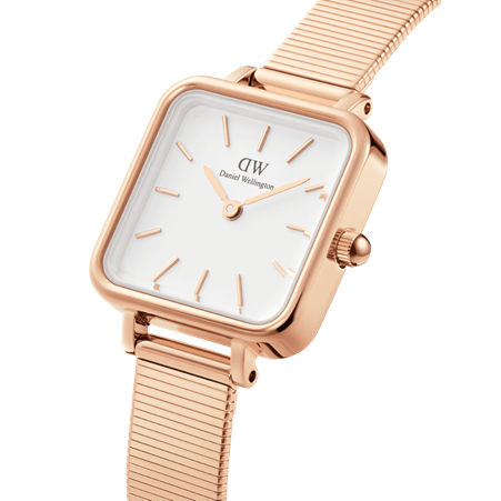Daniel Wellington 22x22 Rose Gold Quadro Studio Mesh Strap Watch with White Dial