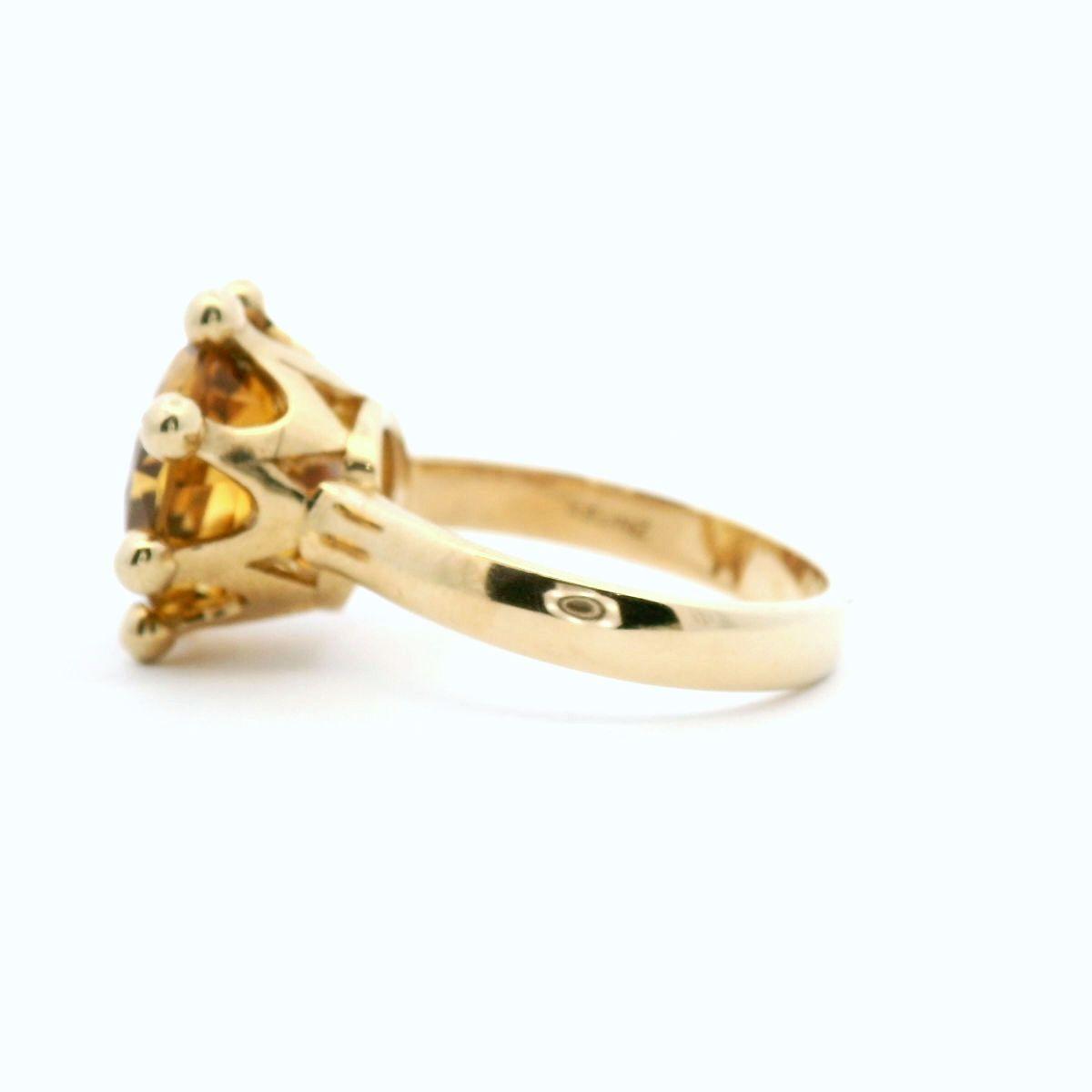 9ct Yellow Gold 6.86ct Round Dark Yellow Citrine Eight Claw Crown Setting Ring