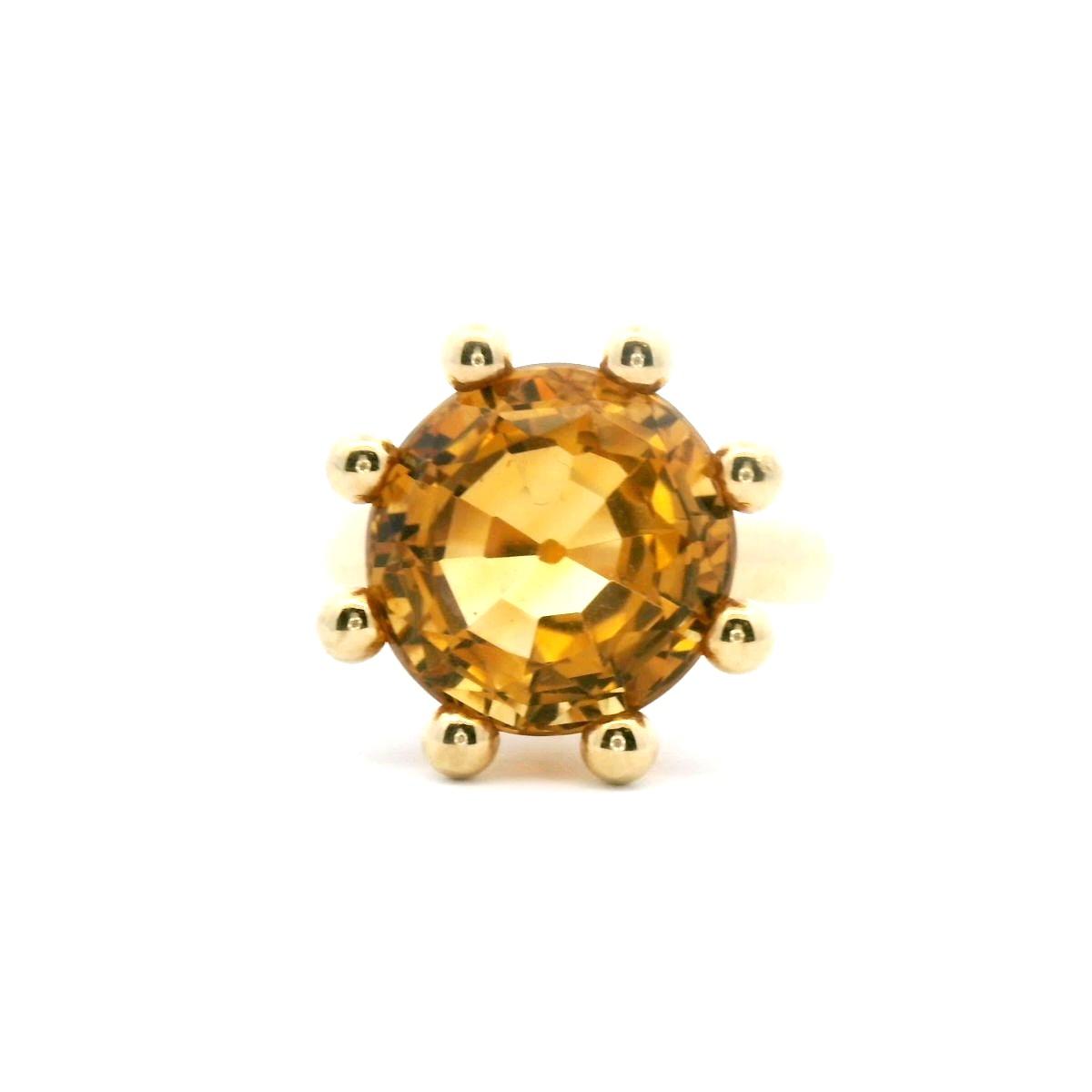 9ct Yellow Gold 6.86ct Round Dark Yellow Citrine Eight Claw Crown Setting Ring