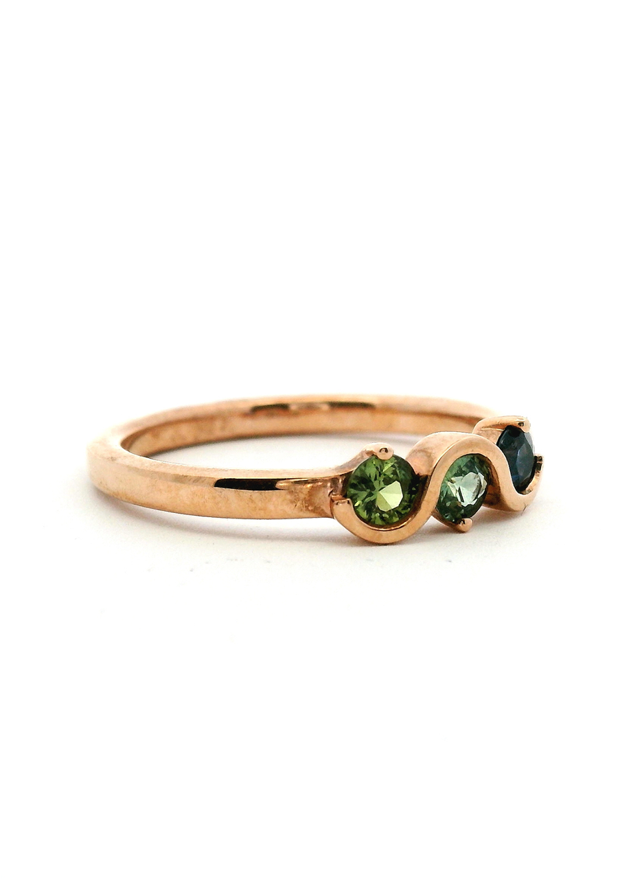 Sapphire 9ct Rose Gold Three Stone Semi Bezel Set Ring