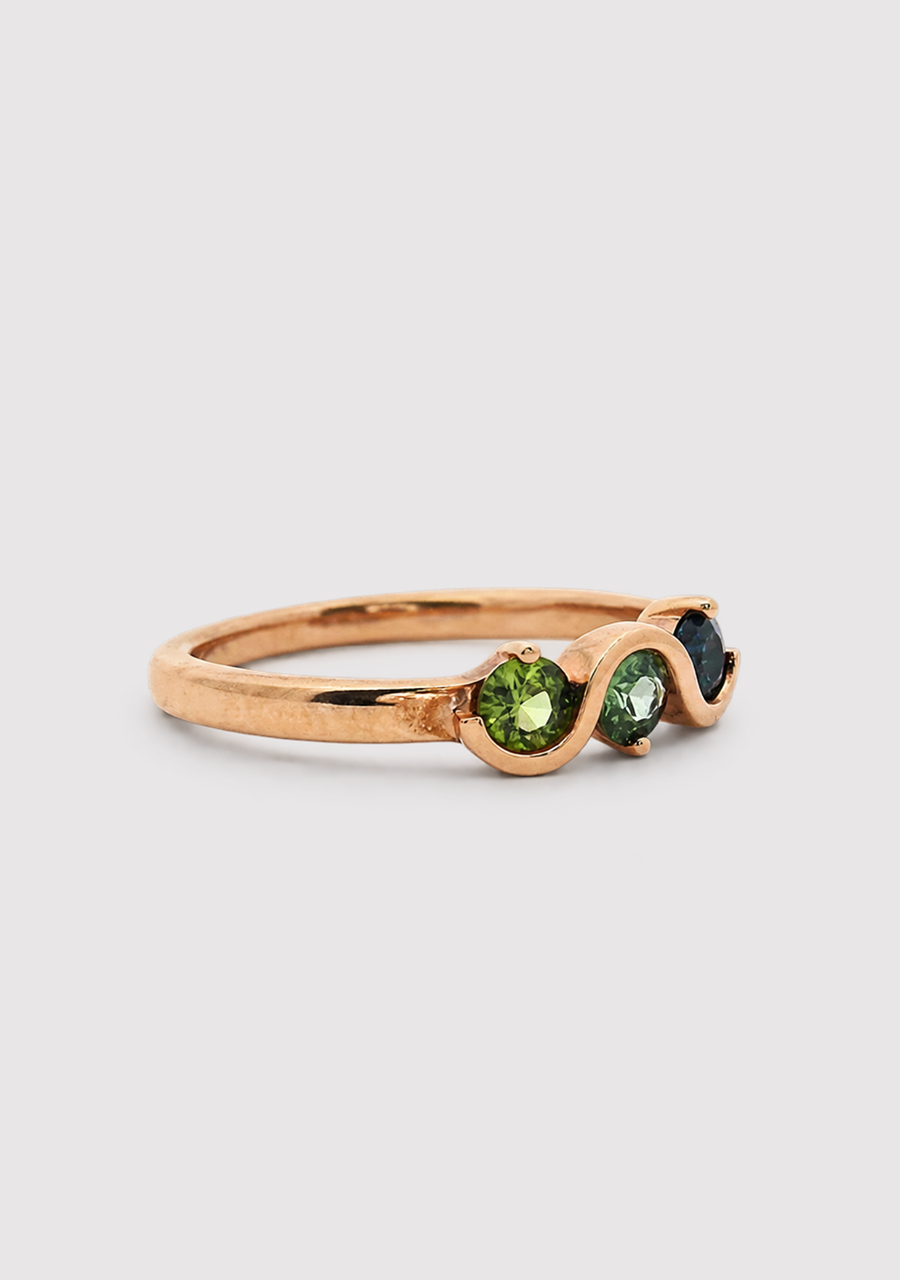 Sapphire 9ct Rose Gold Three Stone Semi Bezel Set Ring