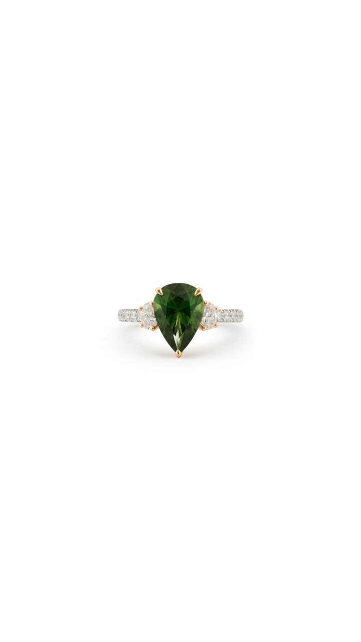 Green Sapphire & Diamond Ring in 18ct White & Rose Gold