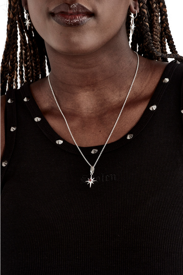 Stolen Girlfriends Club Sterling Silver Garnet Lucky Star Pendant Necklace