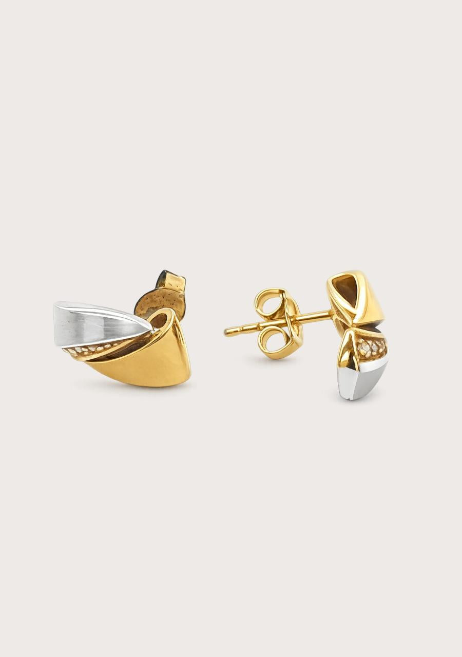 Estate 18ct Two-Tone Yellow & White Gold Round CZ Stud Earrings