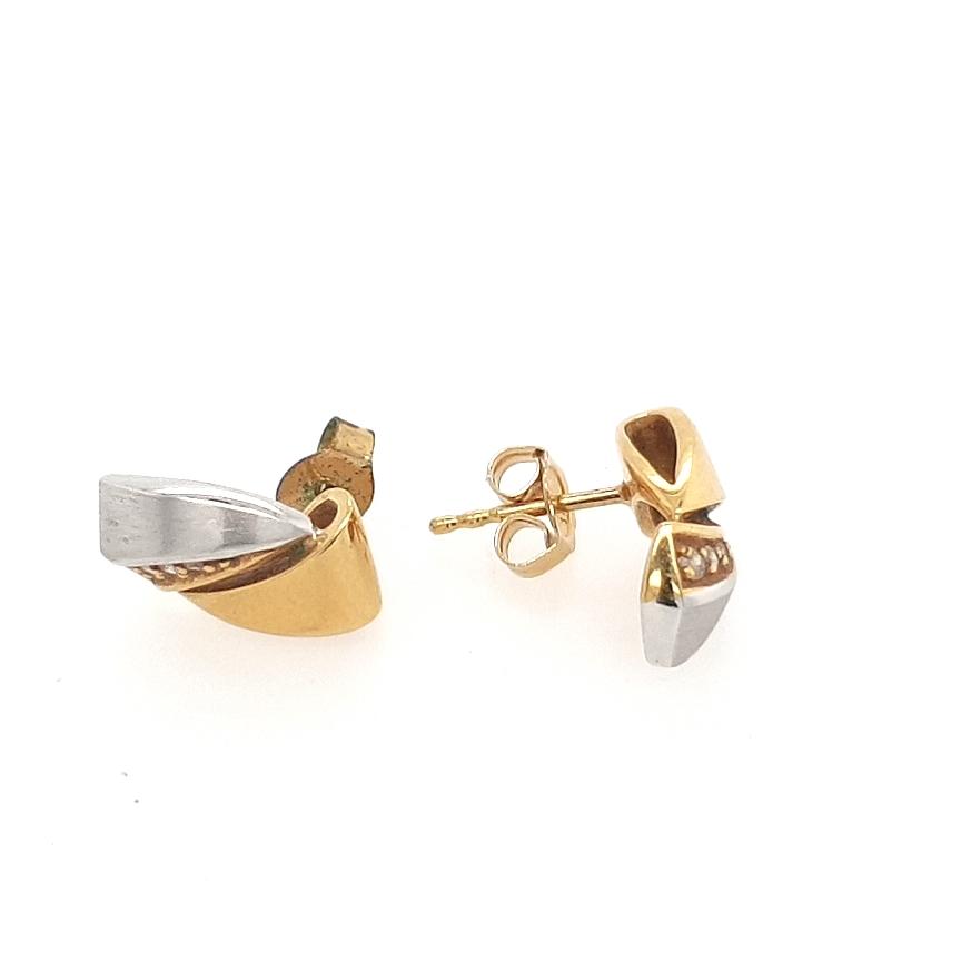 Estate 18ct Two-Tone Yellow & White Gold Round CZ Stud Earrings