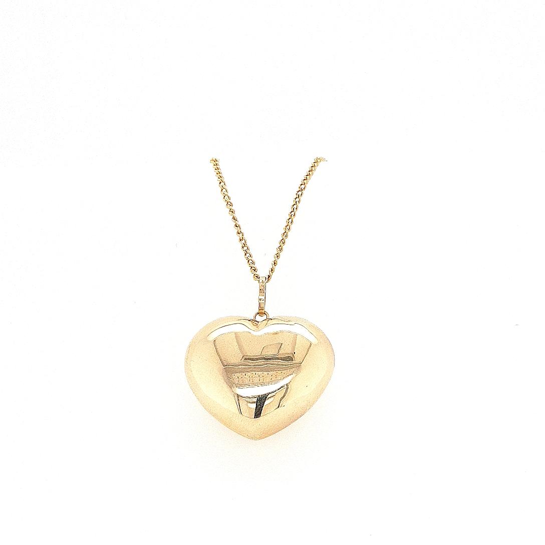 9ct Yellow Gold 20mm Lightweight Puff Heart Pendant