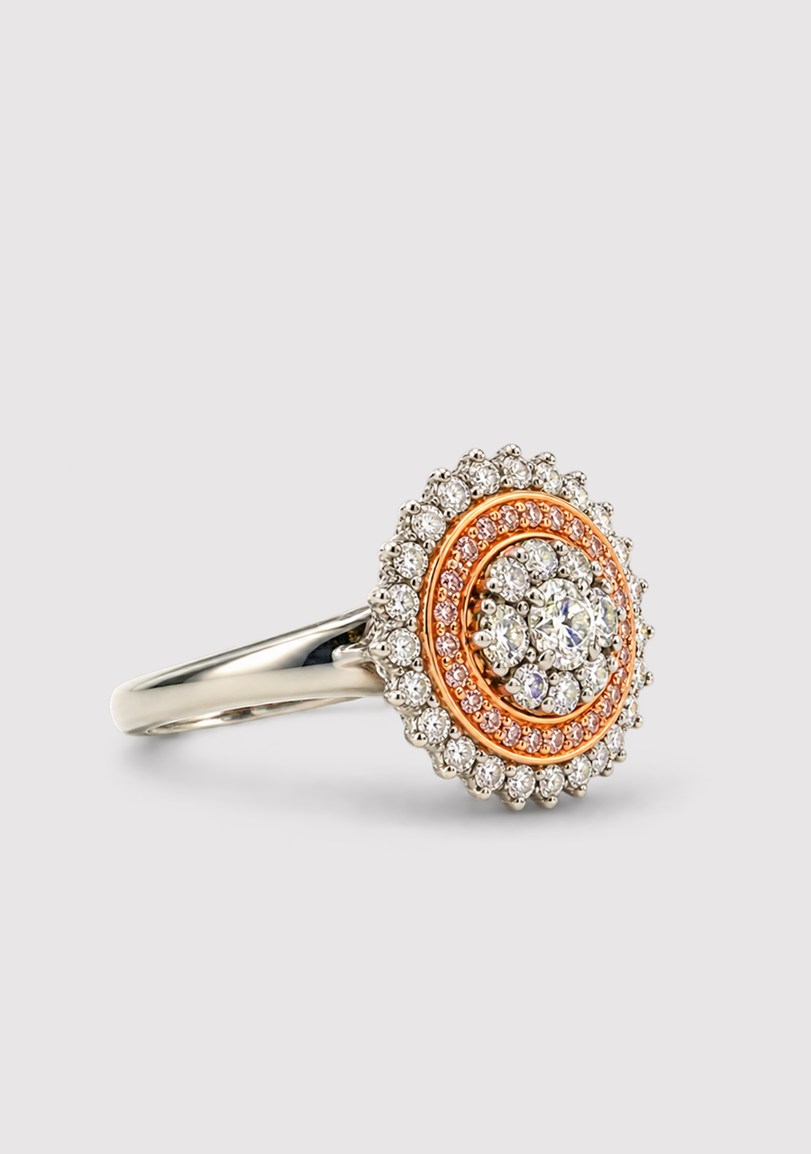 Pink Diamond & White Diamond 18k White & Rose Gold Large Cluster Ring
