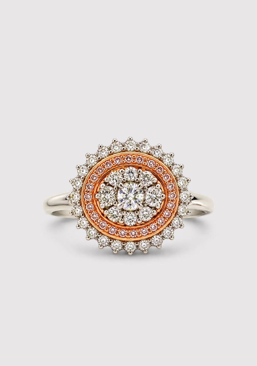 Pink Diamond & White Diamond 18k White & Rose Gold Large Cluster Ring