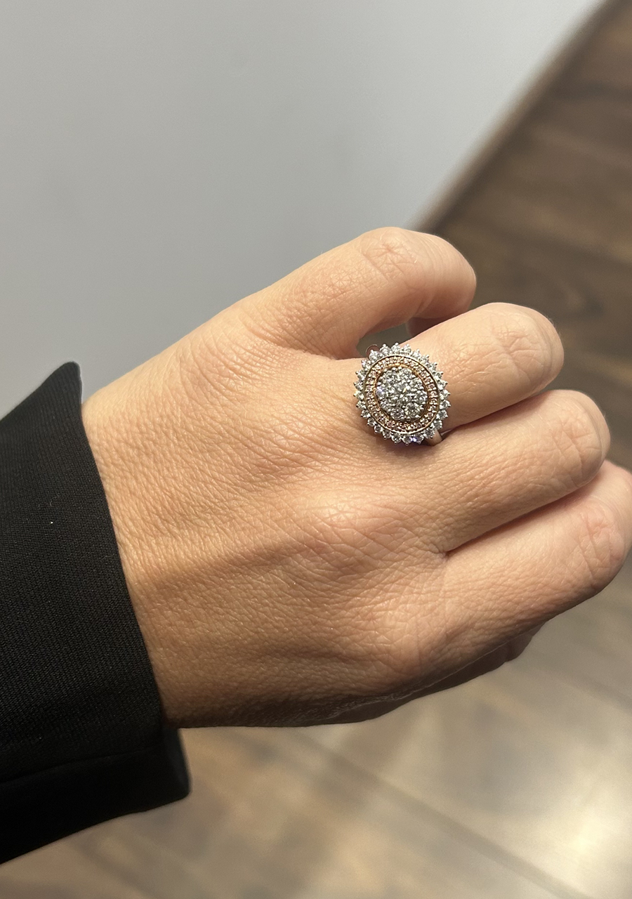 Pink Diamond & White Diamond 18k White & Rose Gold Large Cluster Ring