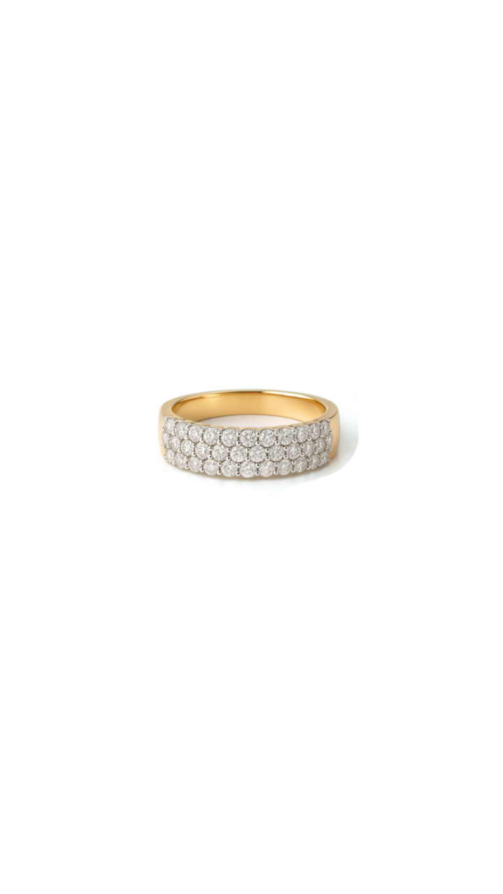 Triple Row Diamond Ring in 9ct Yellow Gold