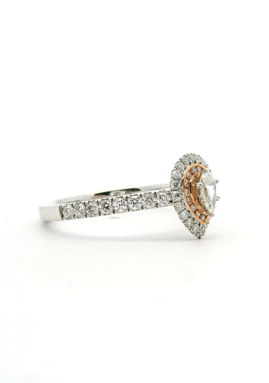 Pink Diamond & White Diamond 18k White & Rose Gold Tear Drop Halo Ring