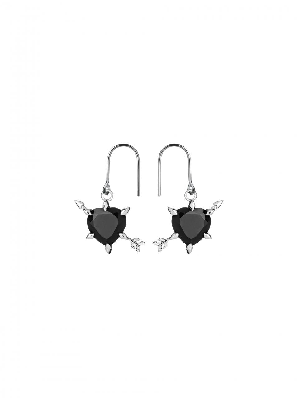 Karen Walker Sterling Silver Cupid's Arrow and Heart Black Onyx Hook Earrings