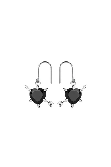 Karen Walker Sterling Silver Cupid's Arrow and Heart Black Onyx Hook Earrings