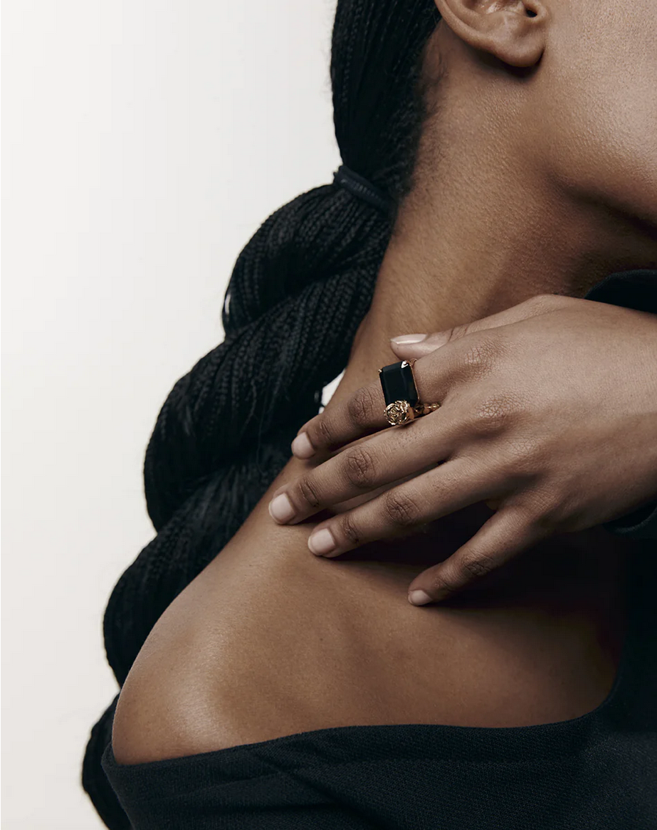 Meadowlark Gold Plated Rose Cocktail Ring with Smokey Quartz Ring