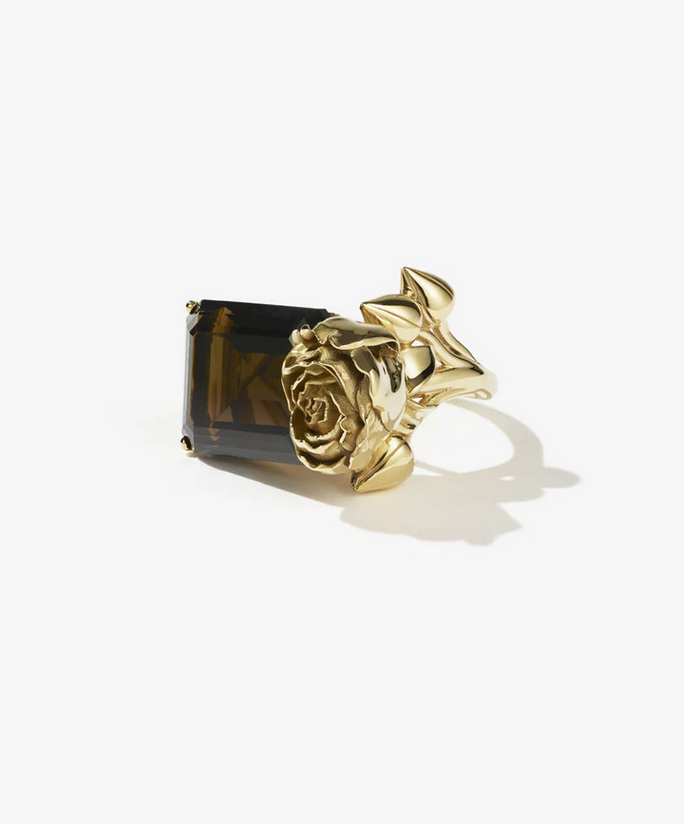 Meadowlark Gold Plated Rose Cocktail Ring with Smokey Quartz Ring