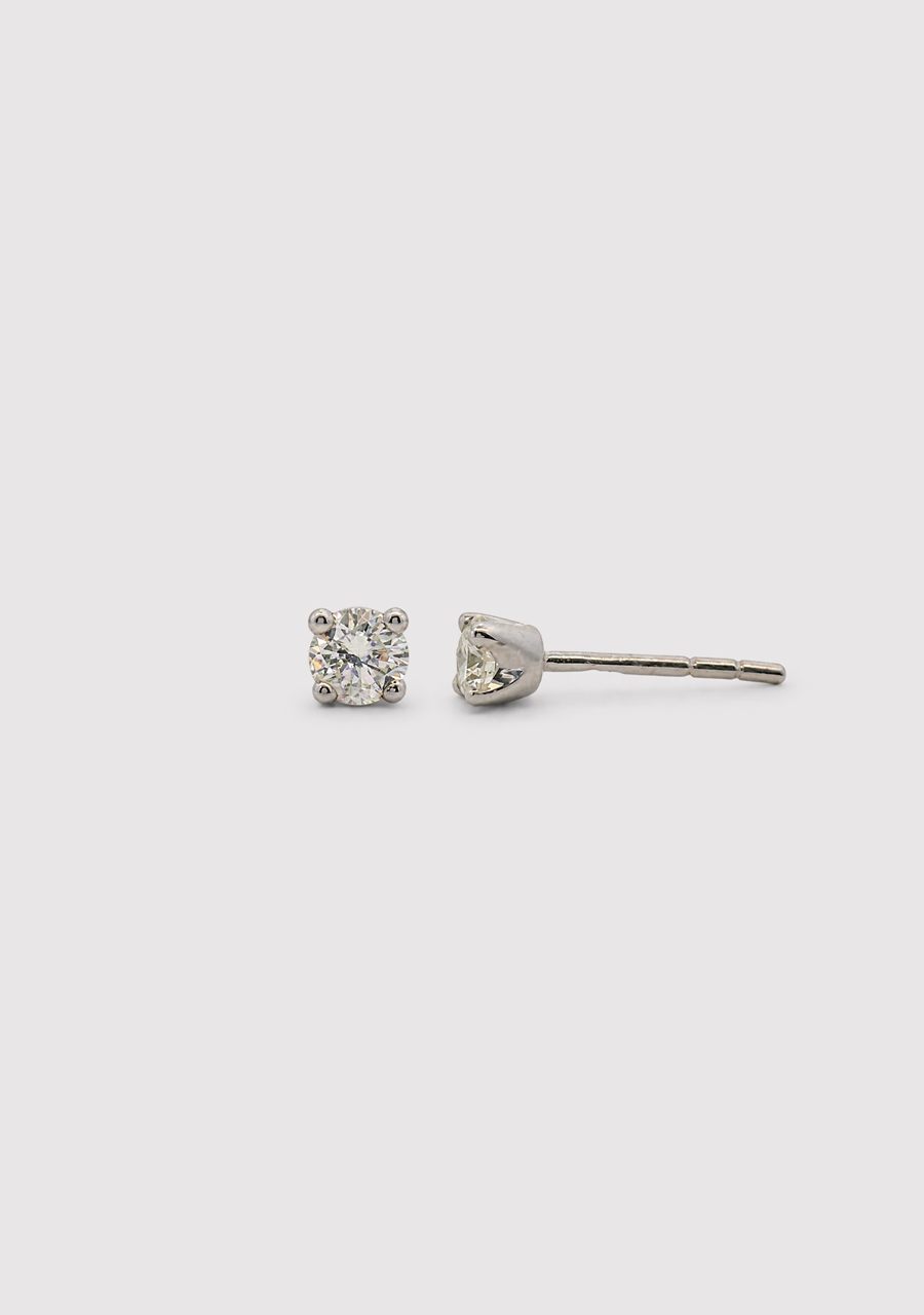 9ct White Gold 0.20ct Round Brilliant Six Claw Set Diamond Stud Earrings
