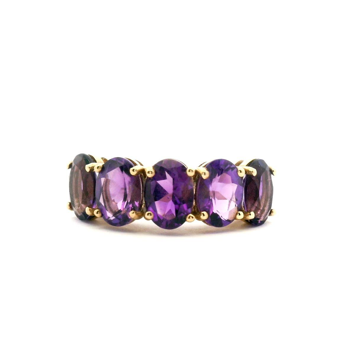 Five Stone Amethyst Ring in 9ct Yellow Gold