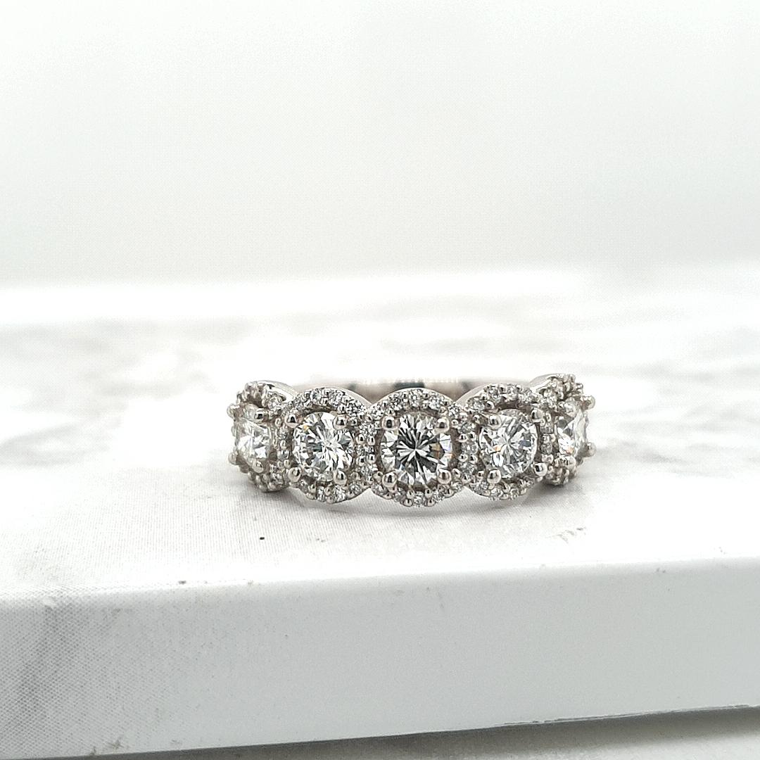 The Amira Setting Platinum Five Round Brilliant Halo Diamond Ring