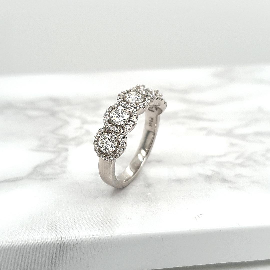 The Amira Setting Platinum Five Round Brilliant Halo Diamond Ring