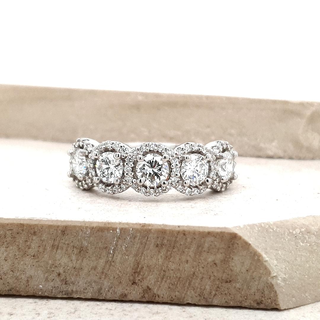 The Amira Setting Platinum Five Round Brilliant Halo Diamond Ring