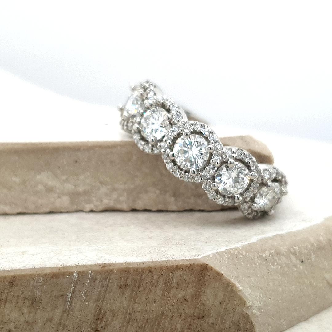 The Amira Setting Platinum Five Round Brilliant Halo Diamond Ring