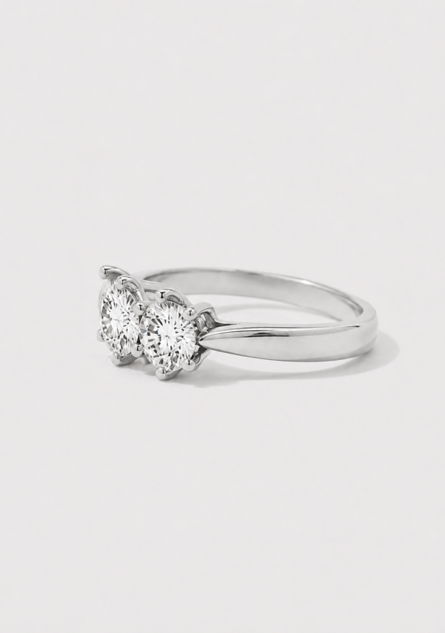 18ct White Gold 1.38ct Round Brilliant Lab Grown Diamond Claw Set Three Stone Ring