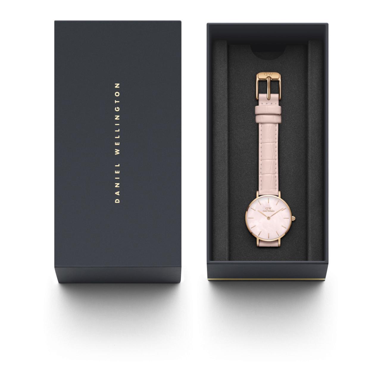 Daniel Wellington 32mm Rose Gold Plated Petite Rouge Pink Leather Strap Watch with Mother of Pearl Dial