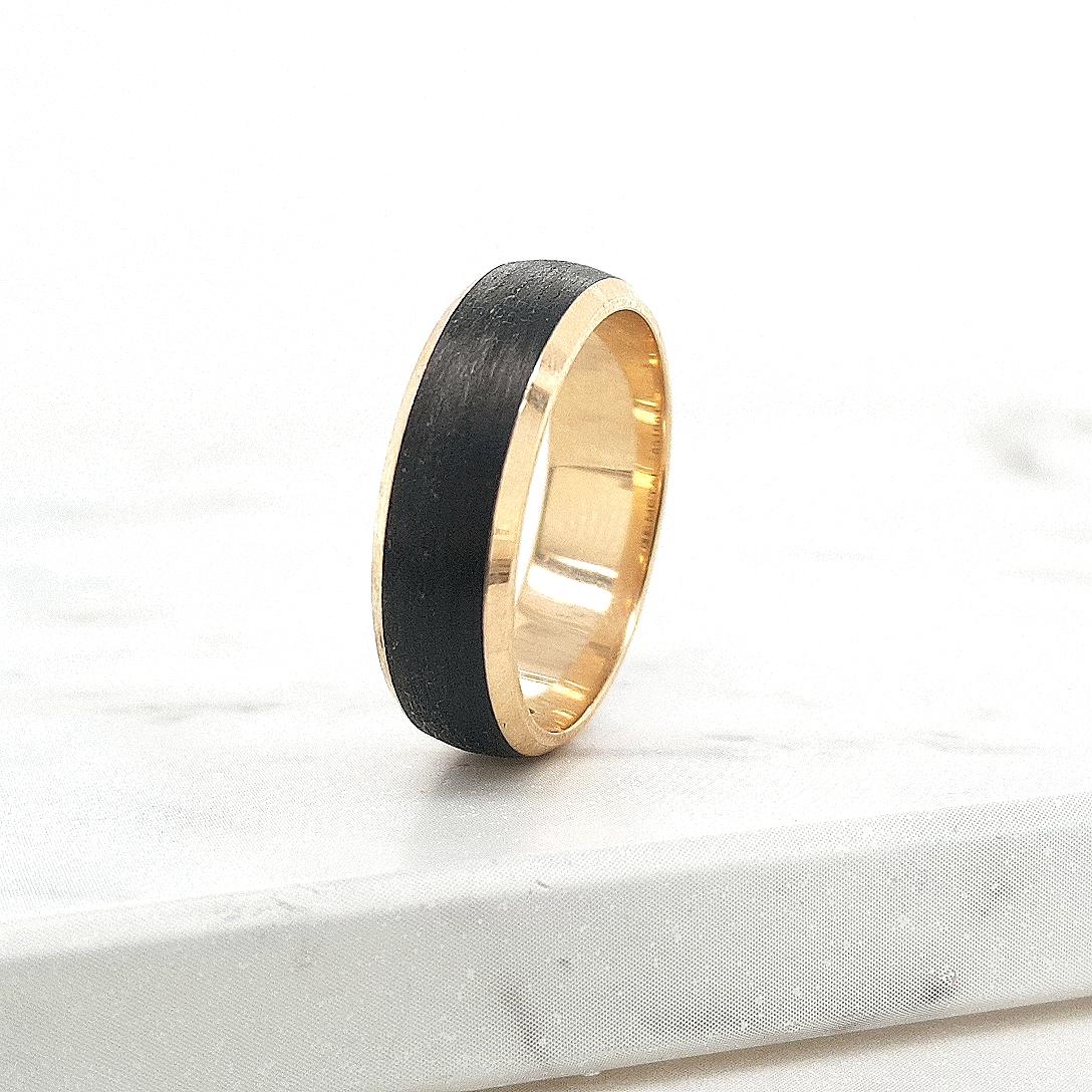 9ct Yellow Gold & Brushed Carbon Fibre 6.5mm Ring