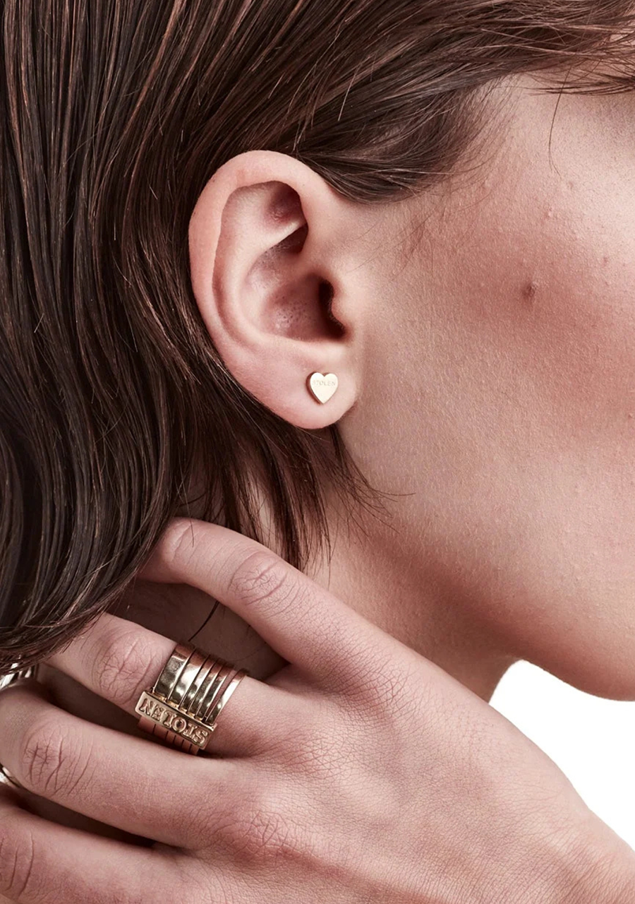 Stolen Girlfriends Club 18ct Yellow Gold Plated Stolen Heart Stud Earrings