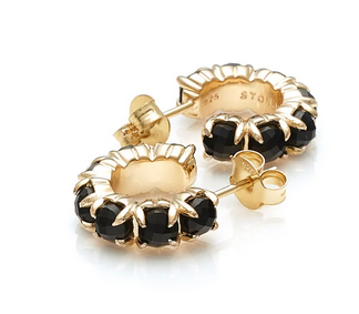 Stolen Girlfriends Club 18ct Yellow Gold Plated Black Onyx Halo Cluster Hoop Earrings