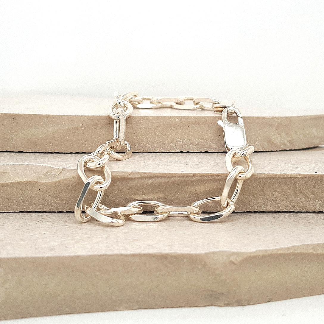 Sterling Silver 19cm Long Cable Link Diamond Cut Bracelet