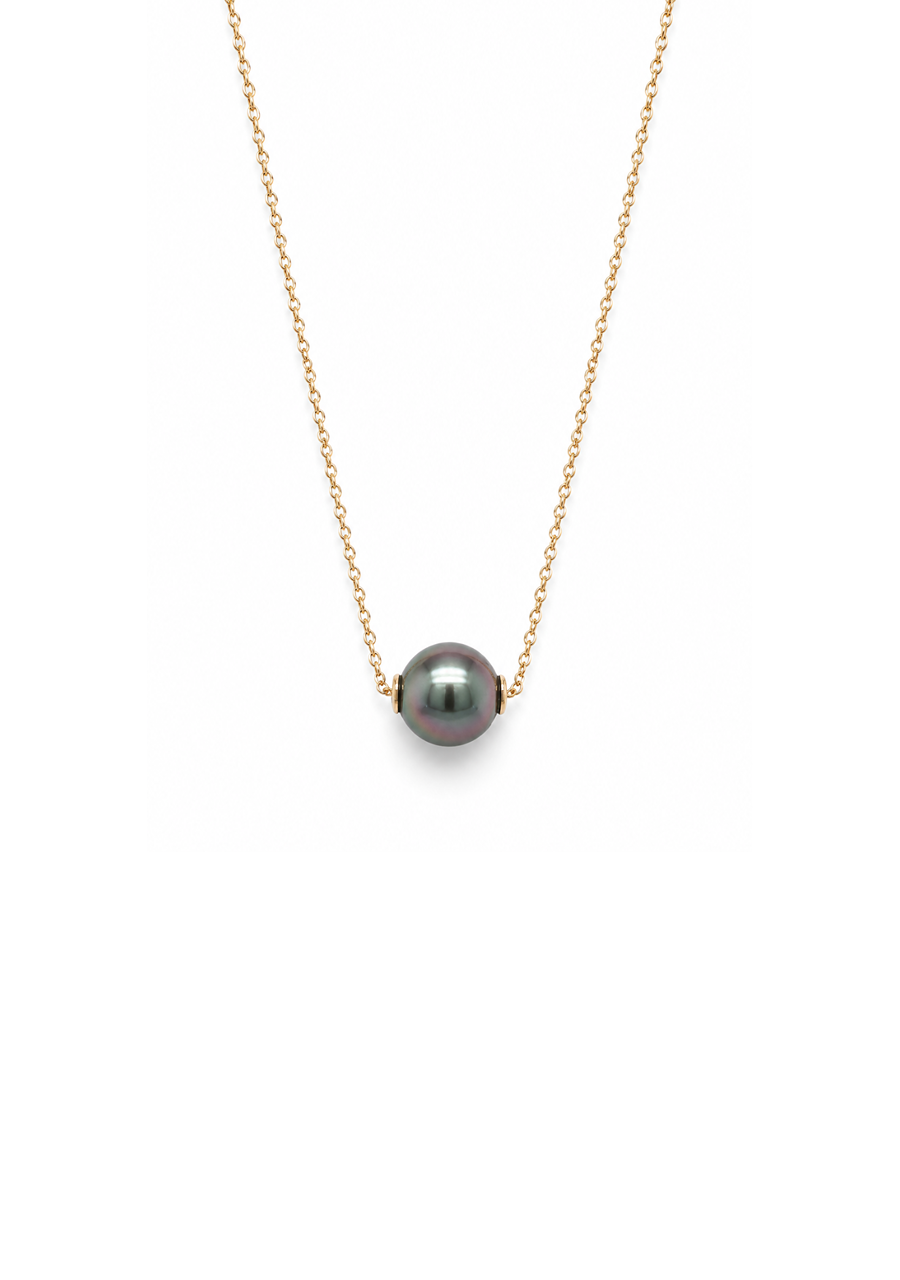 9ct Yellow Gold 11-12.5mm South Sea Black Pearl Necklace