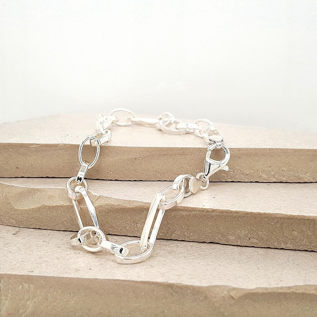 Sterling Silver 19cm Diamond Cut 1/4 Figaro Square Link Belcher Bracelet