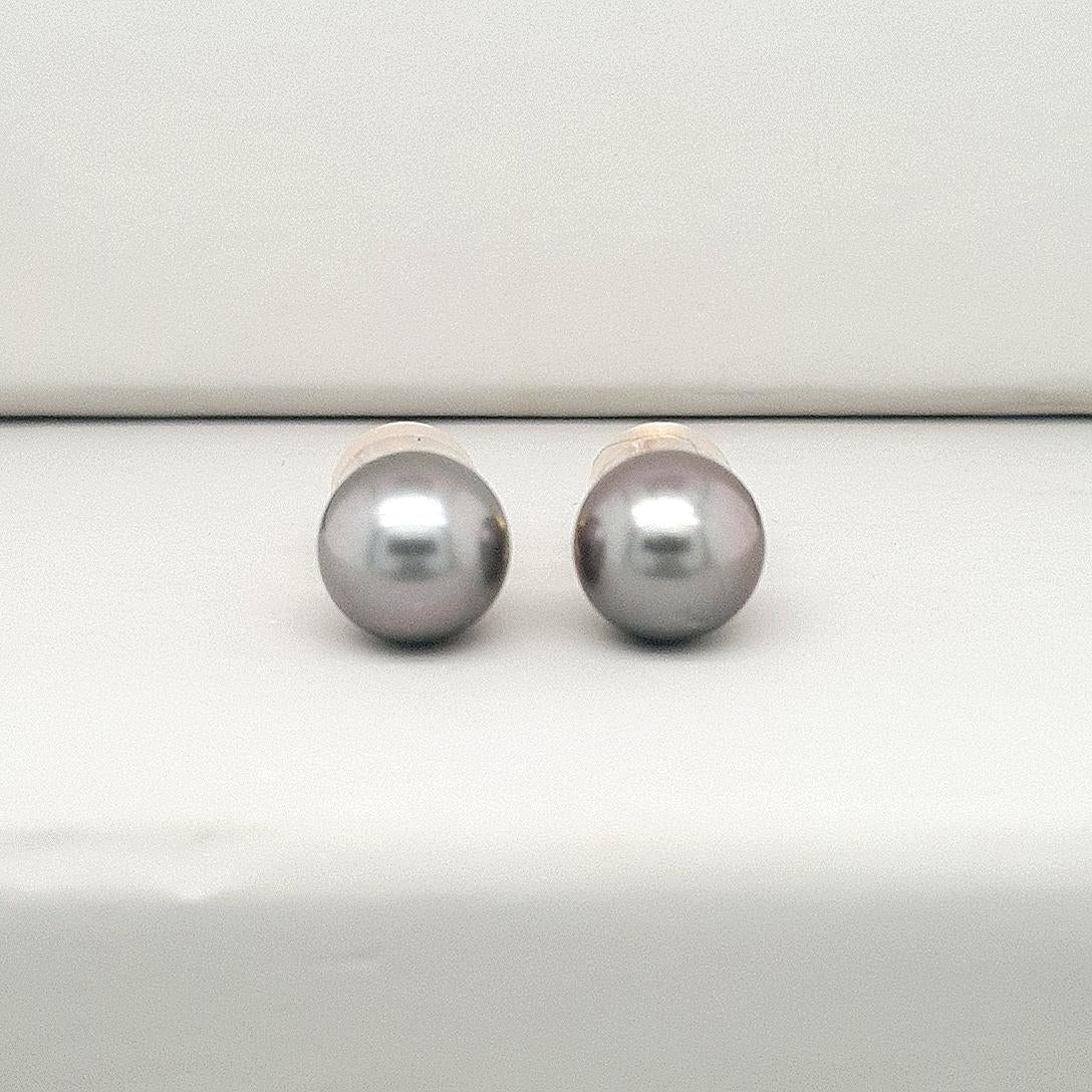 9ct Yellow Gold 7-8mm Round Tahitian Pearl Stud Earrings
