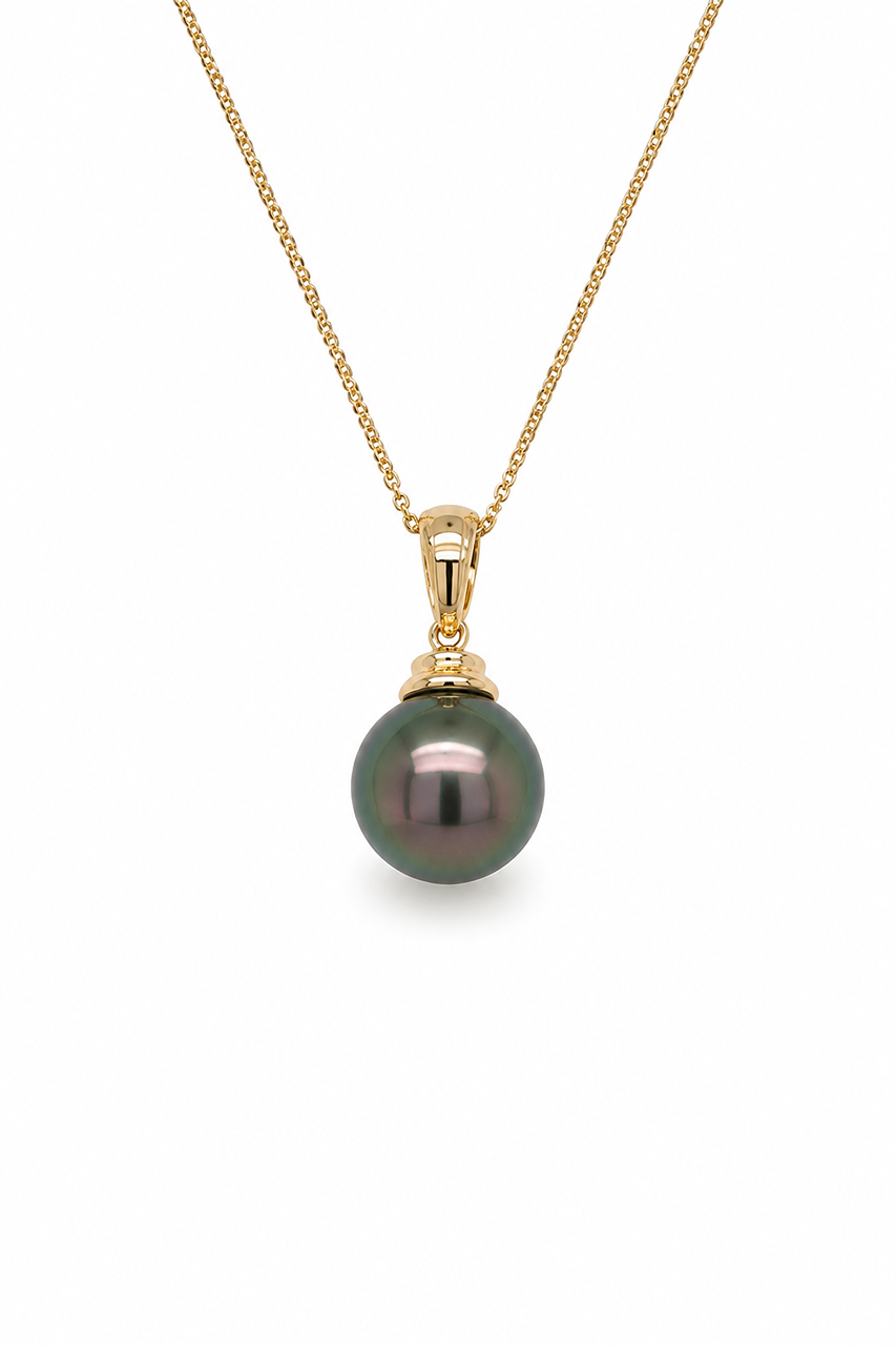 9ct Yellow Gold 8-9mm Round Tahitian Pearl Pendant