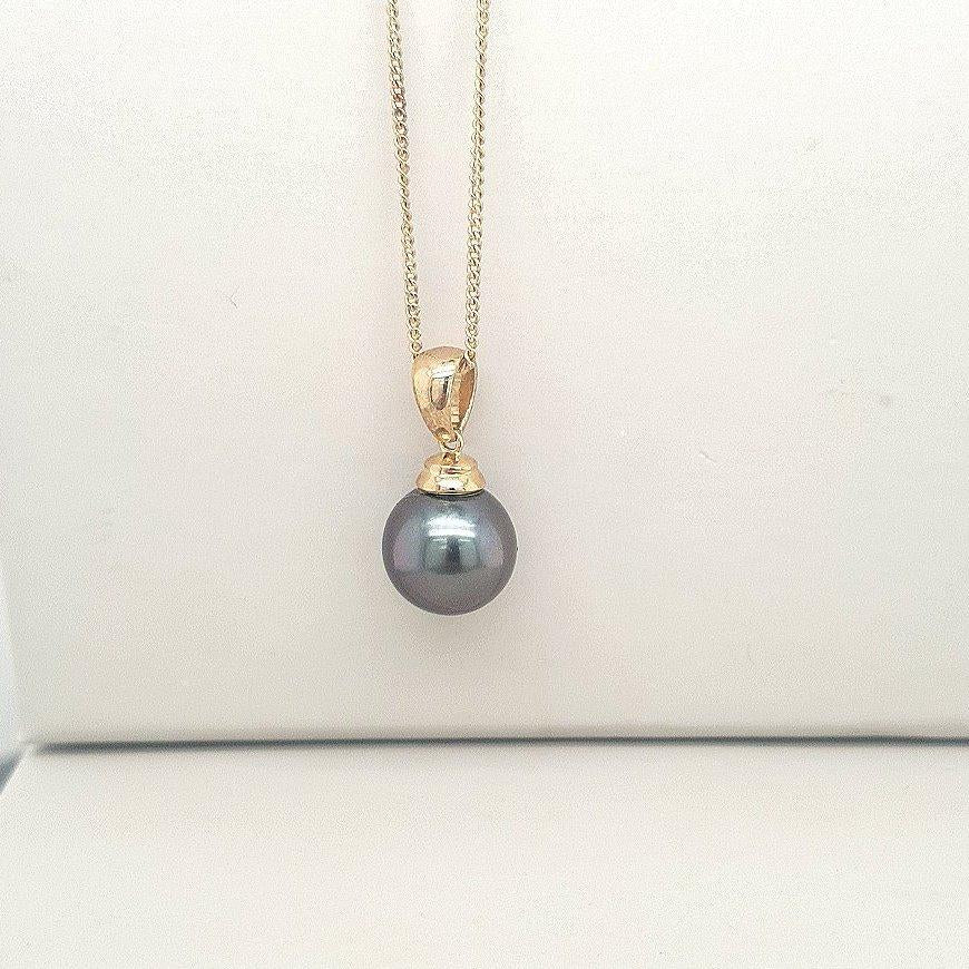 9ct Yellow Gold 10-11mm Round C Grade Tahitian Pearl Pendant Necklace