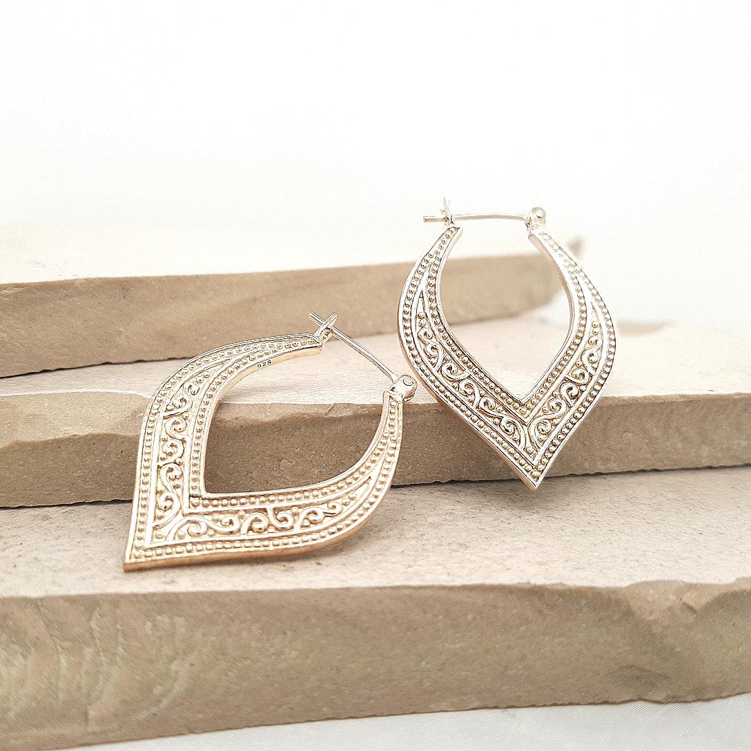 Sterling Silver Flat Pattern Hoop Earrings