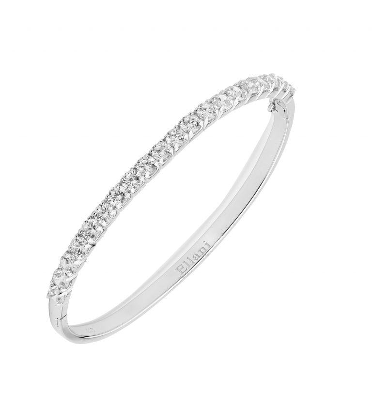 Ellani Sterling Silver 3.5mm White Cubic Zirconia Claw Set Oval Bangle