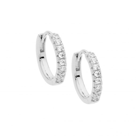 Ellani Sterling Silver White Cubic Zirconia 14mm Hoop Stud Earrings