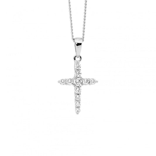 Ellani Sterling Silver White Cubic Zirconia 15mm Cross Pendant Necklace