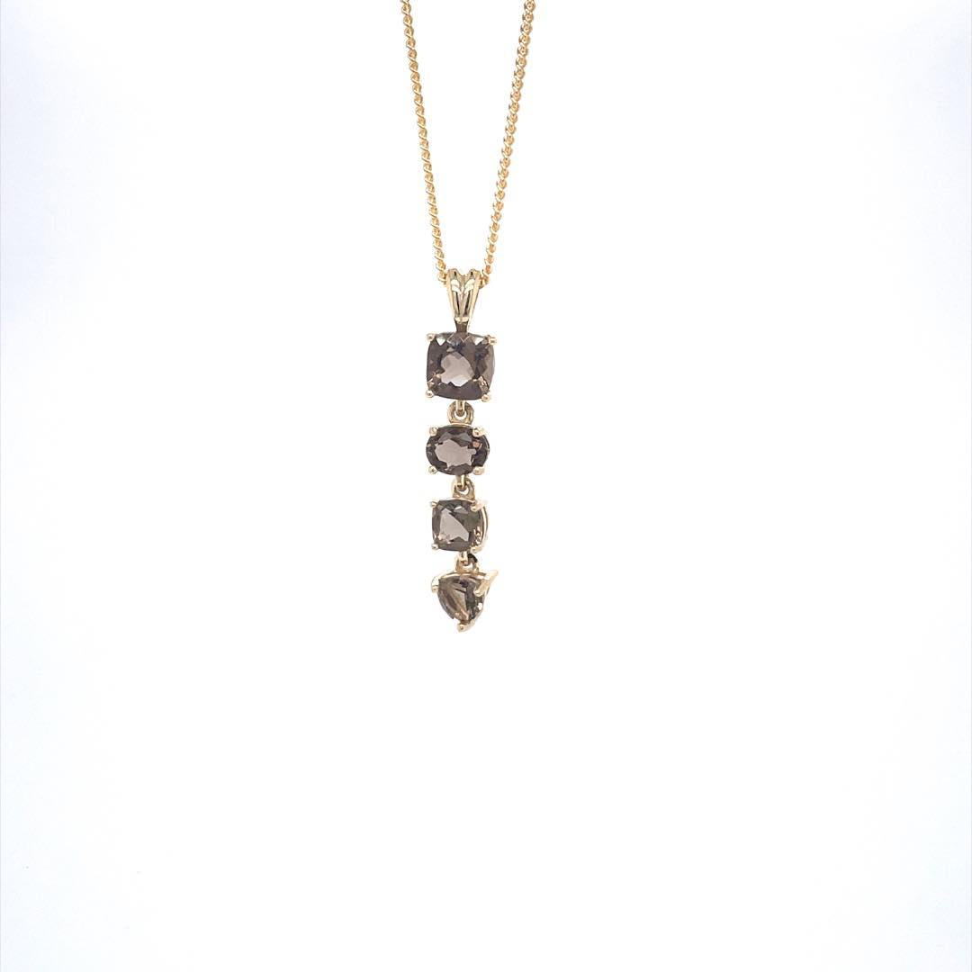 9ct Yellow Gold Smokey Quartz Four Stone Drop Pendant