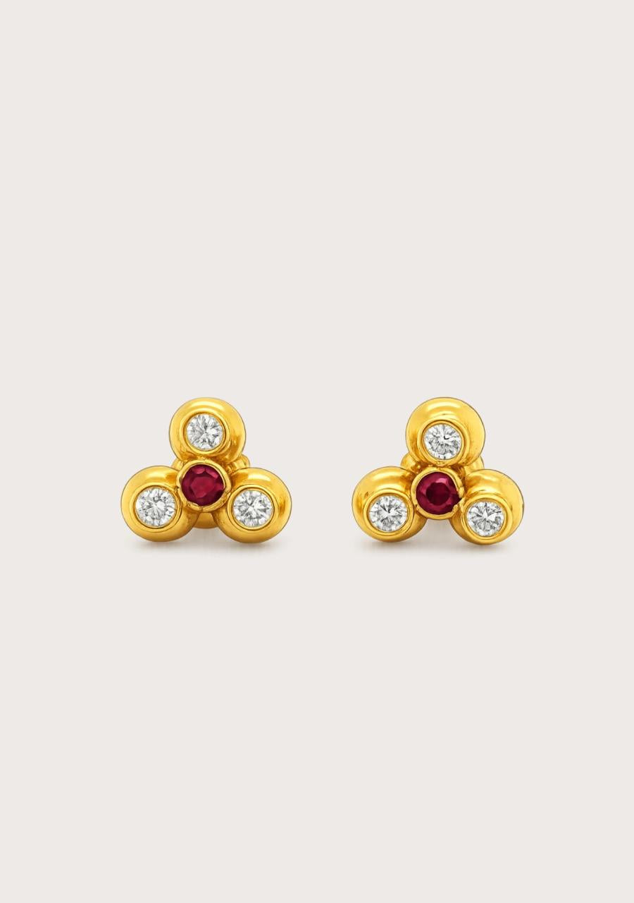 Estate 14ct Yellow Gold Red & Clear Cubic Zirconia Stud Screw Back Earrings