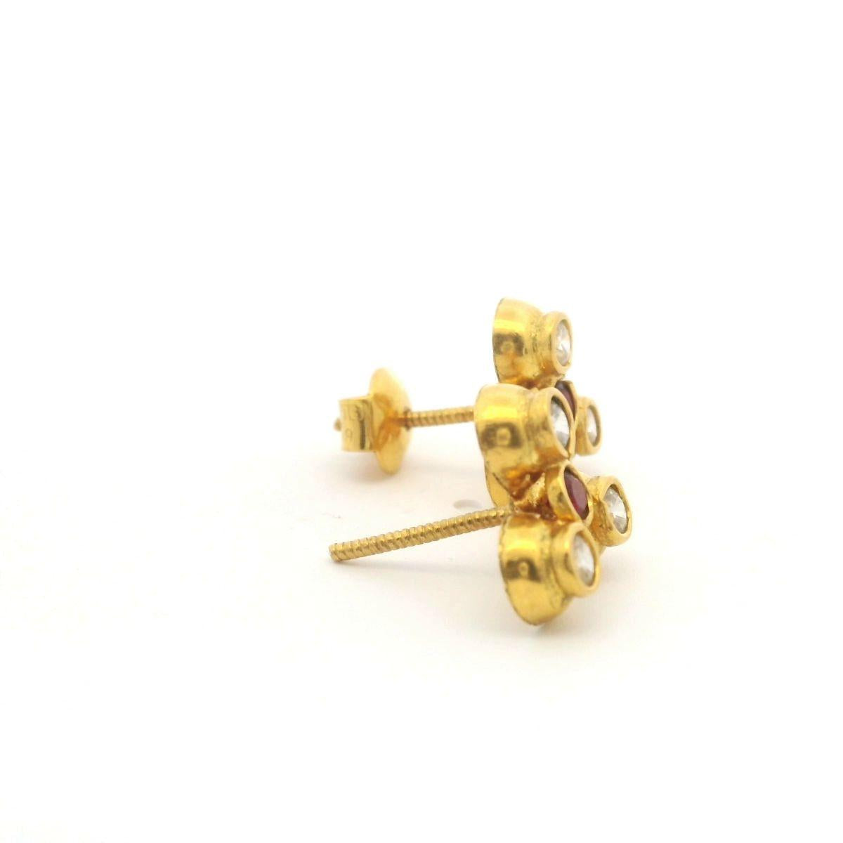 Estate 14ct Yellow Gold Red & Clear Cubic Zirconia Stud Screw Back Earrings