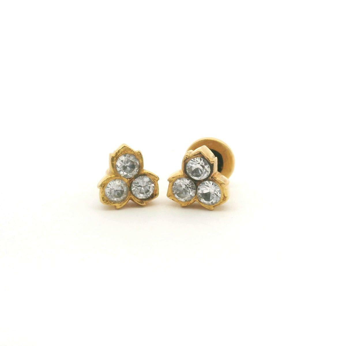 Estate 14ct Yellow Gold Cubic Zirconia Three Stone Stud Earrings