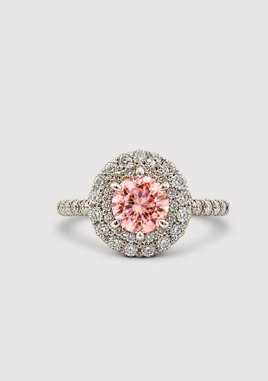 Lab Grown Diamond 18ct White Gold Round Brilliant Cut Fancy Pink Ring